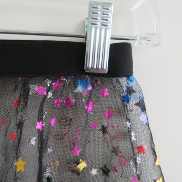 IHEARTRAVES Rainbow Stars Open Front Black Mesh Mini Skirt Festival Rave Size S - Picture 11 of 15